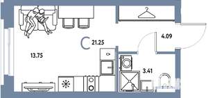 Студия квартира, вторичка, 21м2, 10/20 этаж