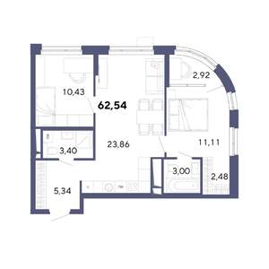 2-к квартира, вторичка, 63м2, 4/20 этаж