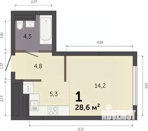 Студия квартира, строящийся дом, 29м2, 4/32 этаж