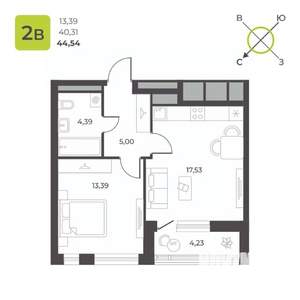 1-к квартира, строящийся дом, 42м2, 9/16 этаж
