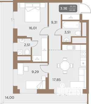 3-к квартира, вторичка, 63м2, 2/24 этаж