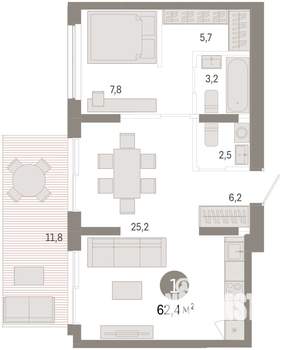1-к квартира, вторичка, 60м2, 1/9 этаж