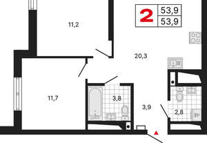 2-к квартира, вторичка, 54м2, 29/15 этаж