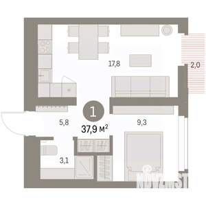 1-к квартира, вторичка, 39м2, 6/9 этаж