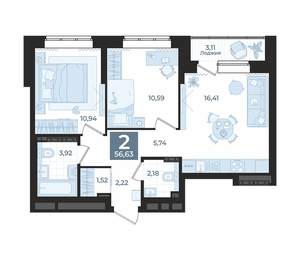 2-к квартира, вторичка, 57м2, 13/23 этаж