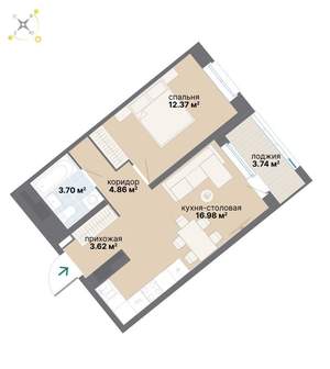 1-к квартира, вторичка, 45м2, 23/26 этаж