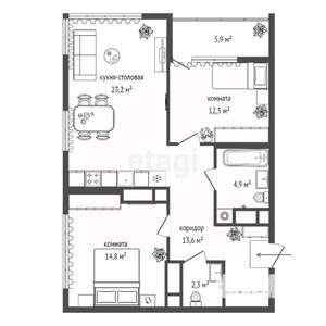 2-к квартира, вторичка, 71м2, 10/27 этаж