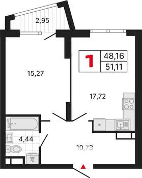 1-к квартира, вторичка, 51м2, 14/31 этаж