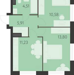 2-к квартира, вторичка, 46м2, 2/25 этаж