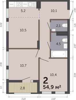 2-к квартира, вторичка, 55м2, 6/19 этаж