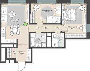 2-к квартира, строящийся дом, 75м2, 17/29 этаж