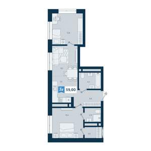 3-к квартира, строящийся дом, 59м2, 11/29 этаж