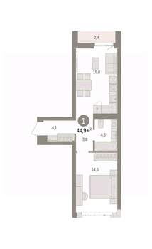 1-к квартира, вторичка, 45м2, 4/7 этаж