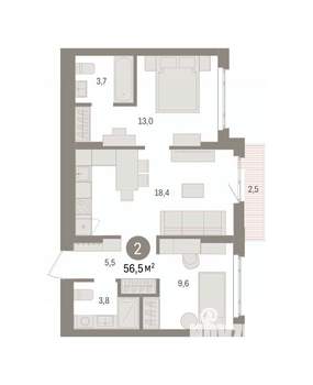 2-к квартира, вторичка, 57м2, 3/7 этаж