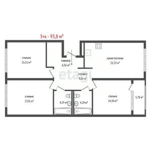 3-к квартира, строящийся дом, 94м2, 4/7 этаж
