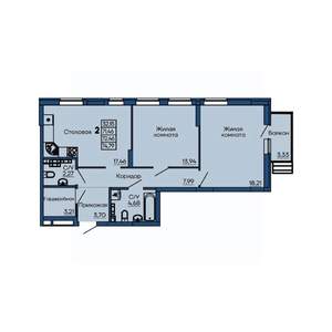 2-к квартира, вторичка, 72м2, 7/13 этаж