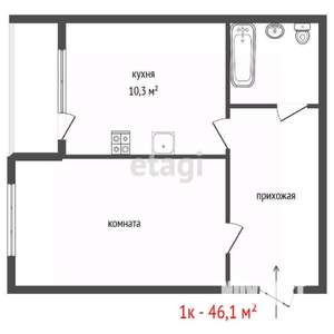 1-к квартира, вторичка, 46м2, 8/25 этаж