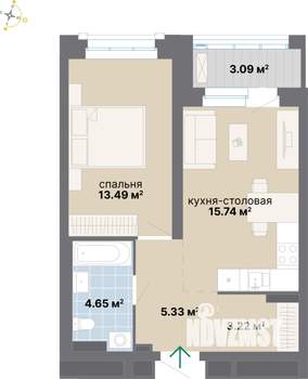 1-к квартира, вторичка, 46м2, 2/25 этаж