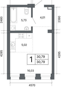 1-к квартира, вторичка, 31м2, 2/24 этаж