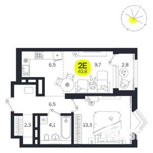 2-к квартира, вторичка, 44м2, 23/27 этаж