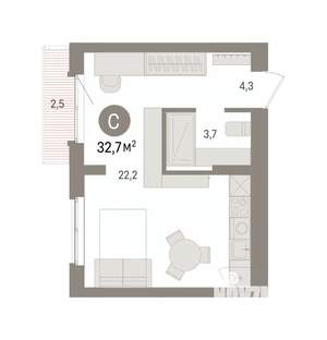 Студия квартира, вторичка, 33м2, 7/7 этаж