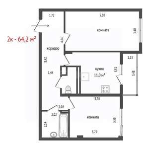 2-к квартира, вторичка, 64м2, 7/25 этаж