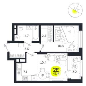 2-к квартира, вторичка, 42м2, 15/27 этаж