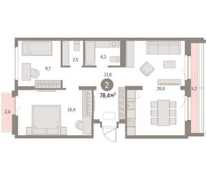 2-к квартира, вторичка, 78м2, 7/9 этаж