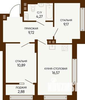 2-к квартира, строящийся дом, 52м2, 2/24 этаж
