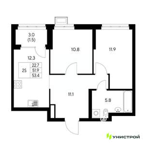 2-к квартира, вторичка, 53м2, 20/31 этаж