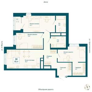 3-к квартира, вторичка, 88м2, 17/21 этаж