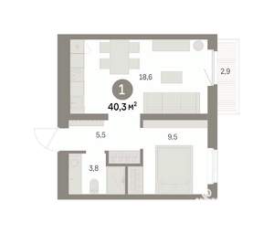 1-к квартира, вторичка, 40м2, 5/9 этаж