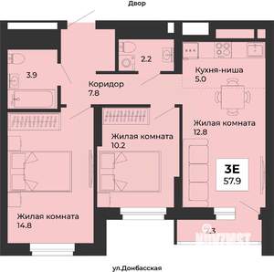 3-к квартира, строящийся дом, 58м2, 15/25 этаж