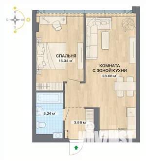2-к квартира, вторичка, 53м2, 9/28 этаж