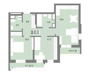2-к квартира, вторичка, 65м2, 6/25 этаж