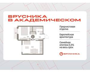 1-к квартира, вторичка, 36м2, 5/9 этаж