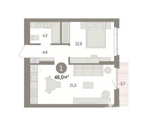 1-к квартира, вторичка, 46м2, 4/16 этаж