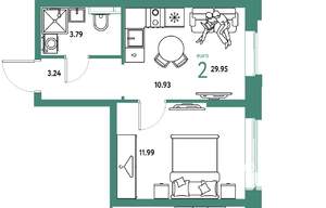 2-к квартира, вторичка, 30м2, 16/20 этаж