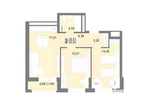 2-к квартира, строящийся дом, 56м2, 12/22 этаж