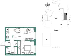 2-к квартира, строящийся дом, 37м2, 9/24 этаж