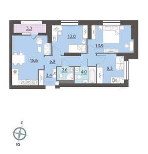 3-к квартира, вторичка, 72м2, 7/32 этаж