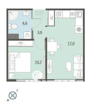 1-к квартира, вторичка, 36м2, 9/24 этаж