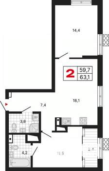 2-к квартира, вторичка, 63м2, 7/29 этаж
