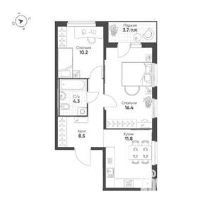 2-к квартира, строящийся дом, 53м2, 5/25 этаж