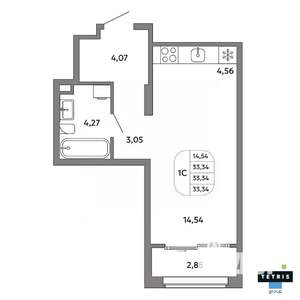 Студия квартира, вторичка, 33м2, 24/32 этаж