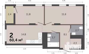 2-к квартира, вторичка, 60м2, 11/19 этаж