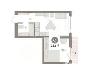 Студия квартира, вторичка, 35м2, 10/16 этаж