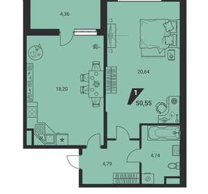 2-к квартира, вторичка, 51м2, 7/25 этаж