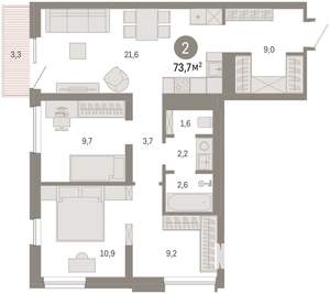 2-к квартира, вторичка, 74м2, 7/8 этаж