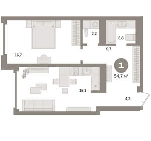 1-к квартира, вторичка, 55м2, 20/24 этаж